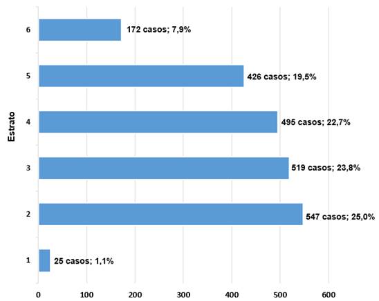 Gráfico que muestra la distribución de los casos formalizados por Estrato.